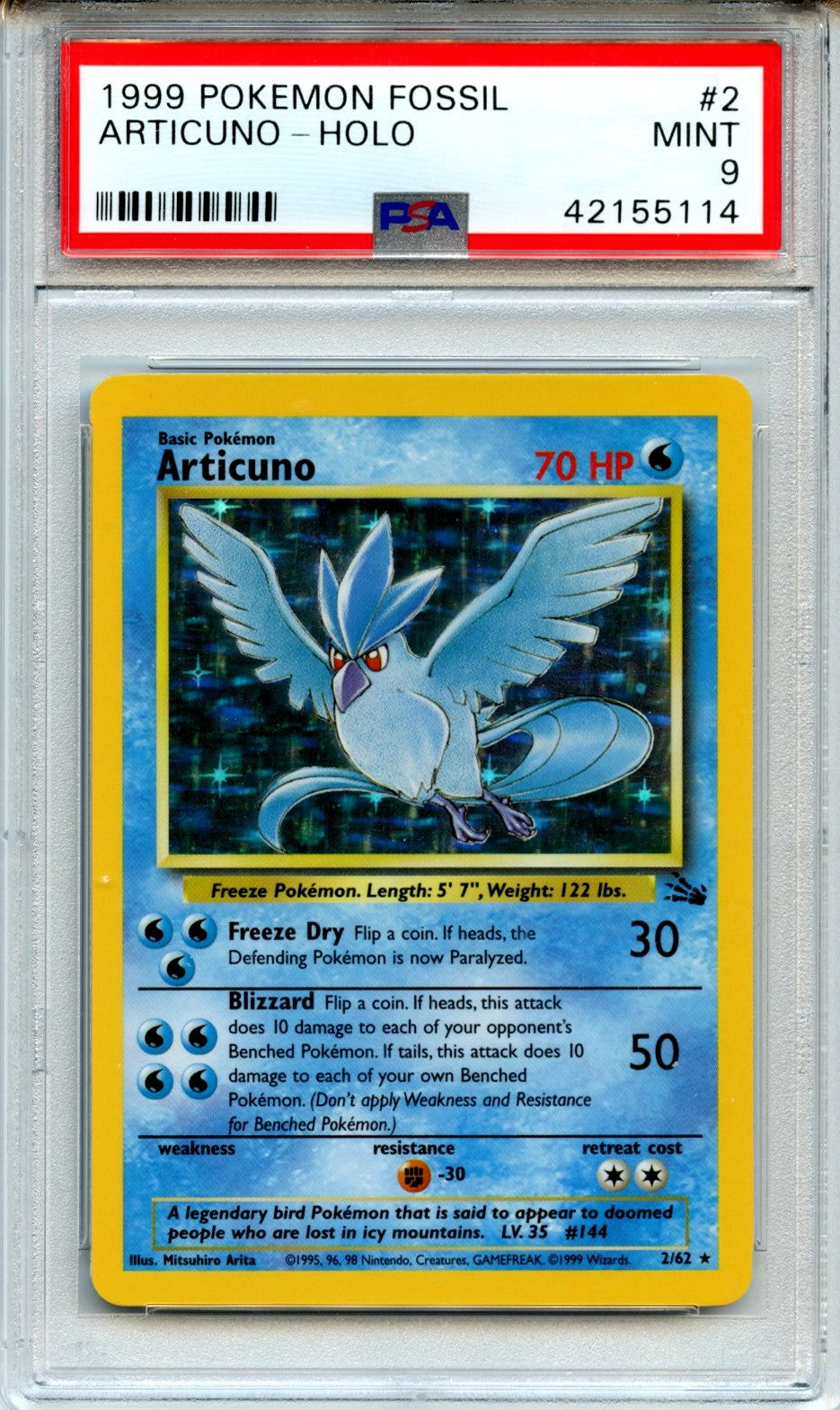 Articuno-Holo 1999 Pokemon Fossil #2 PSA 9