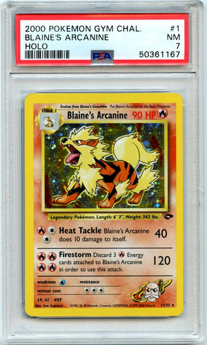 Blaine's Arcanine 2000 Pokemon Gym Challenge Holo #1 PSA 7