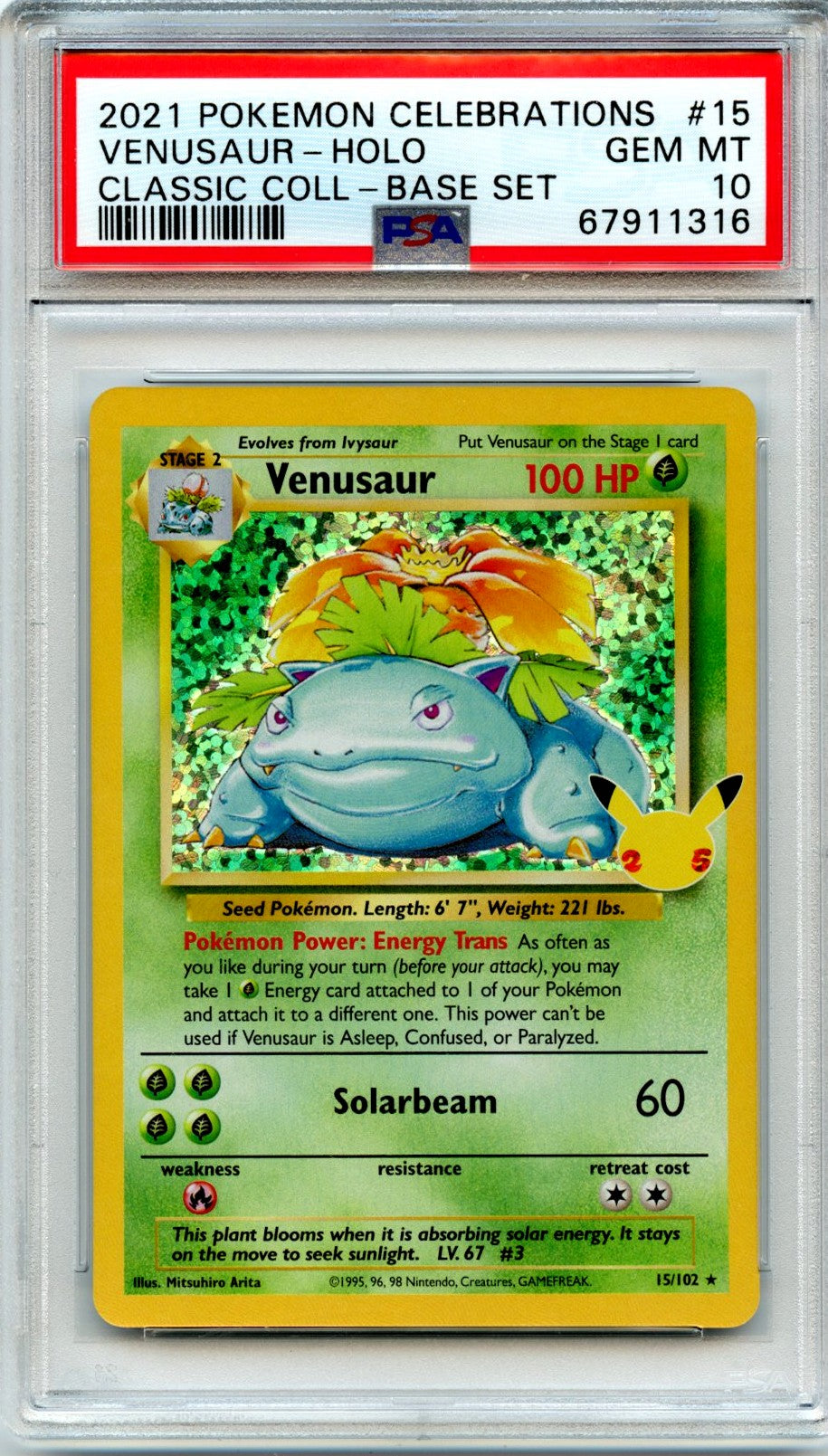 Venusaur-Holo 2021 Pokemon Celebrations Classic Base Set #15 PSA 10