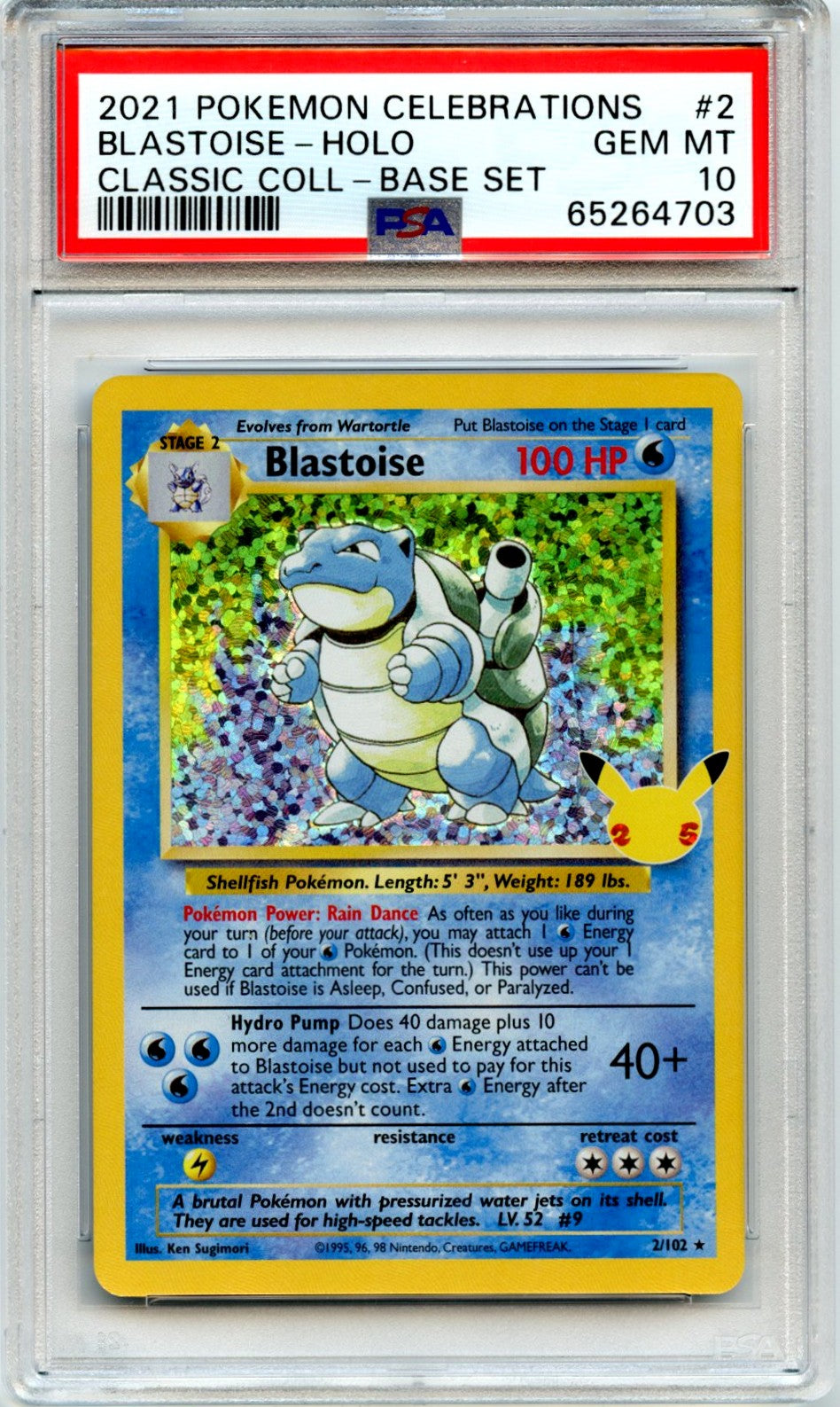 Blastoise-Holo 2021 Pokemon Celebrations Classic Collection Base Set #2 PSA 10