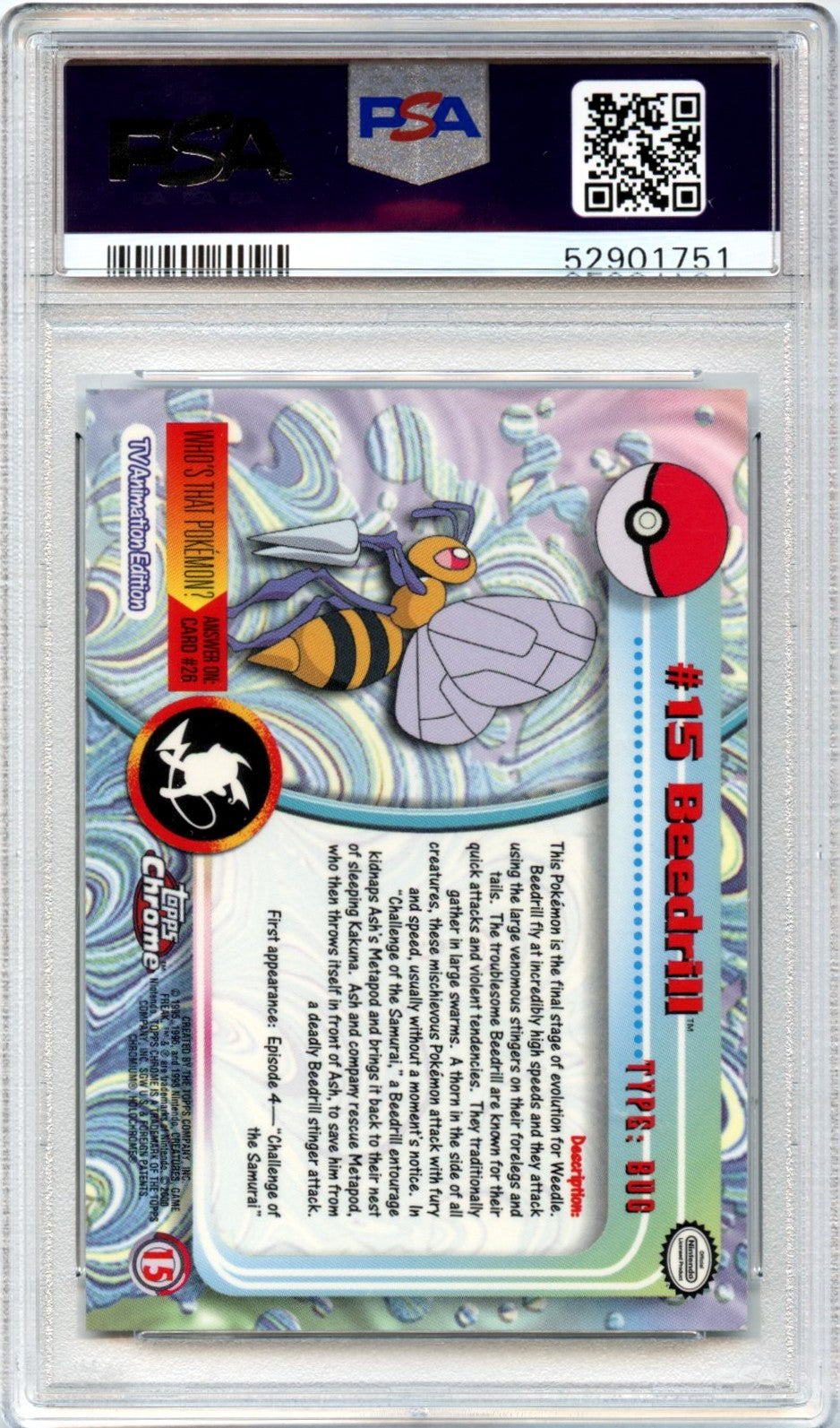 Beedrill 2000 Topps Chrome Pokemon T.V. Pokemon #15 PSA 6-2