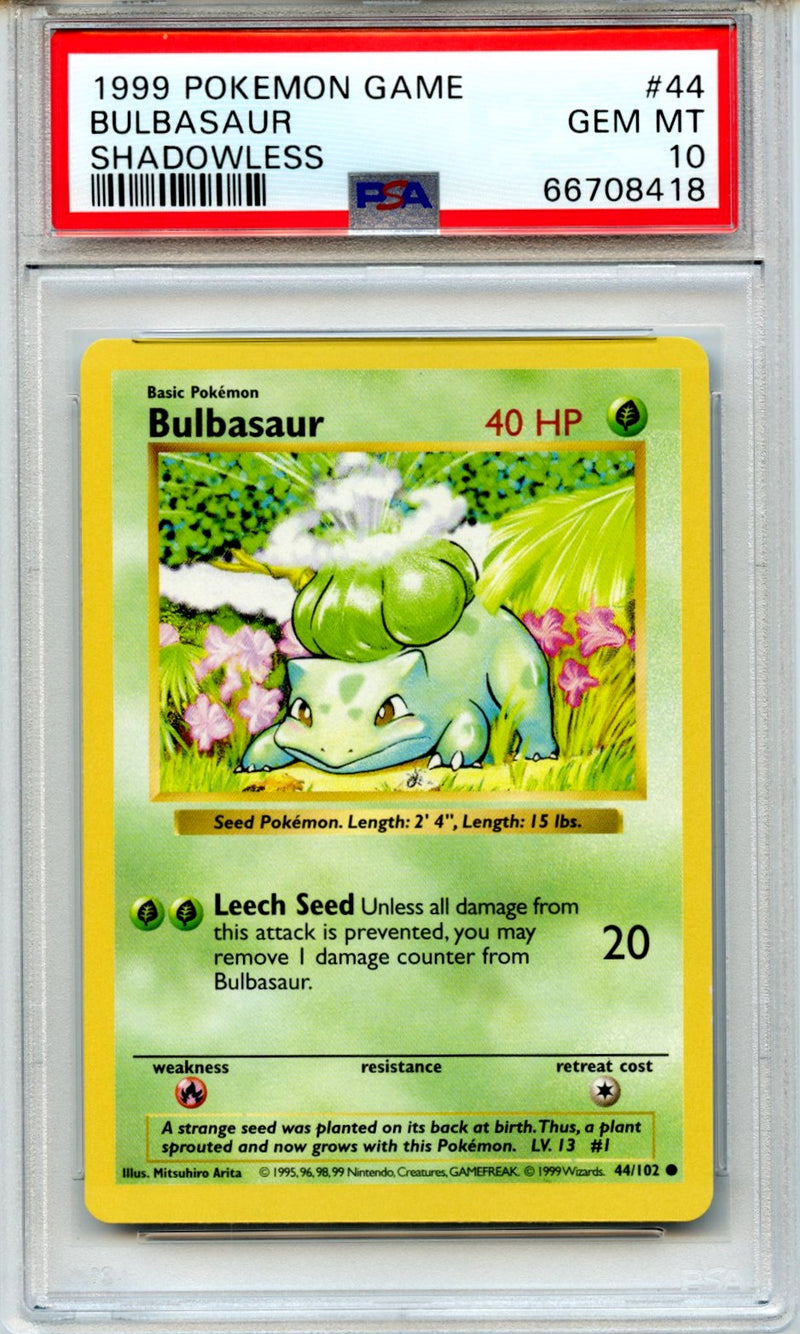 Bulbasaur 1999 Pokemon Game Shadowless #44 PSA 10-1