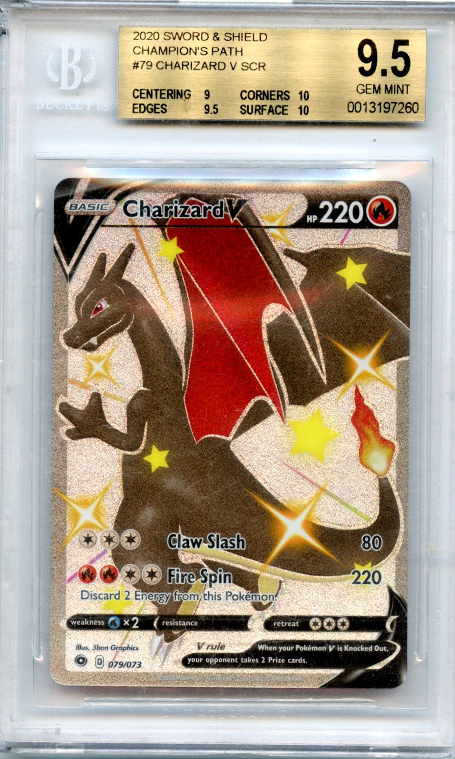 CHARIZARD V SCR 2020 SWORD & SHIELD CHAMPIONS PATH #79 BGS 9.5-1