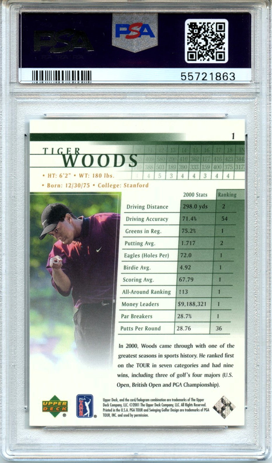 Tiger Woods 2001 Upper Deck Golf #1 PSA 9