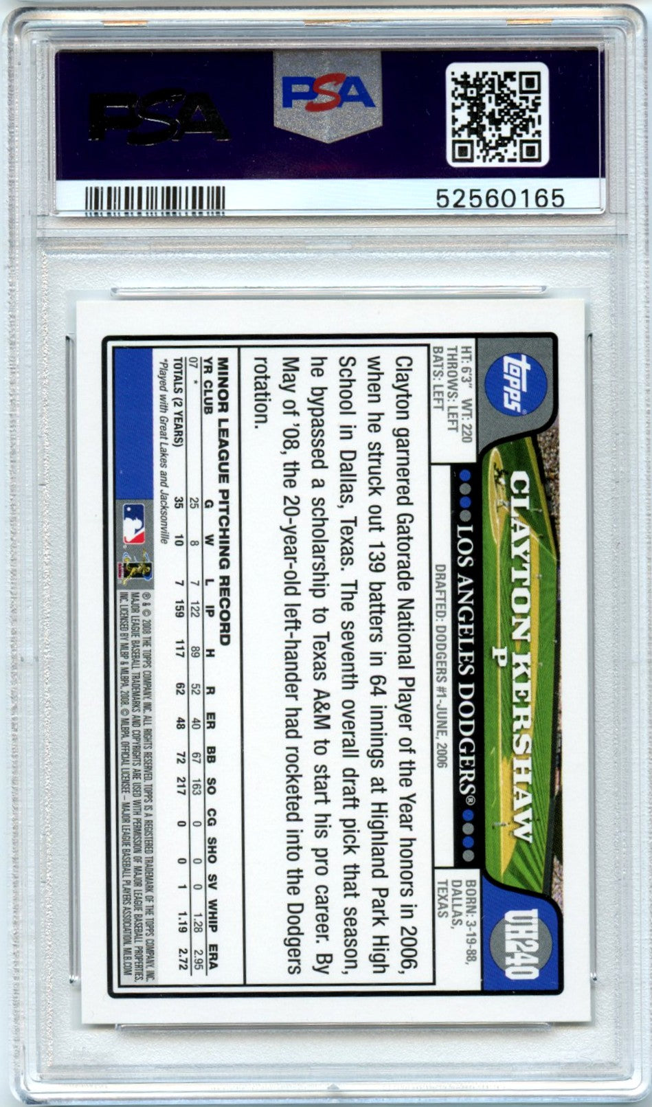 Clayton Kershaw 2008 Topps Update & Highlights #UH240