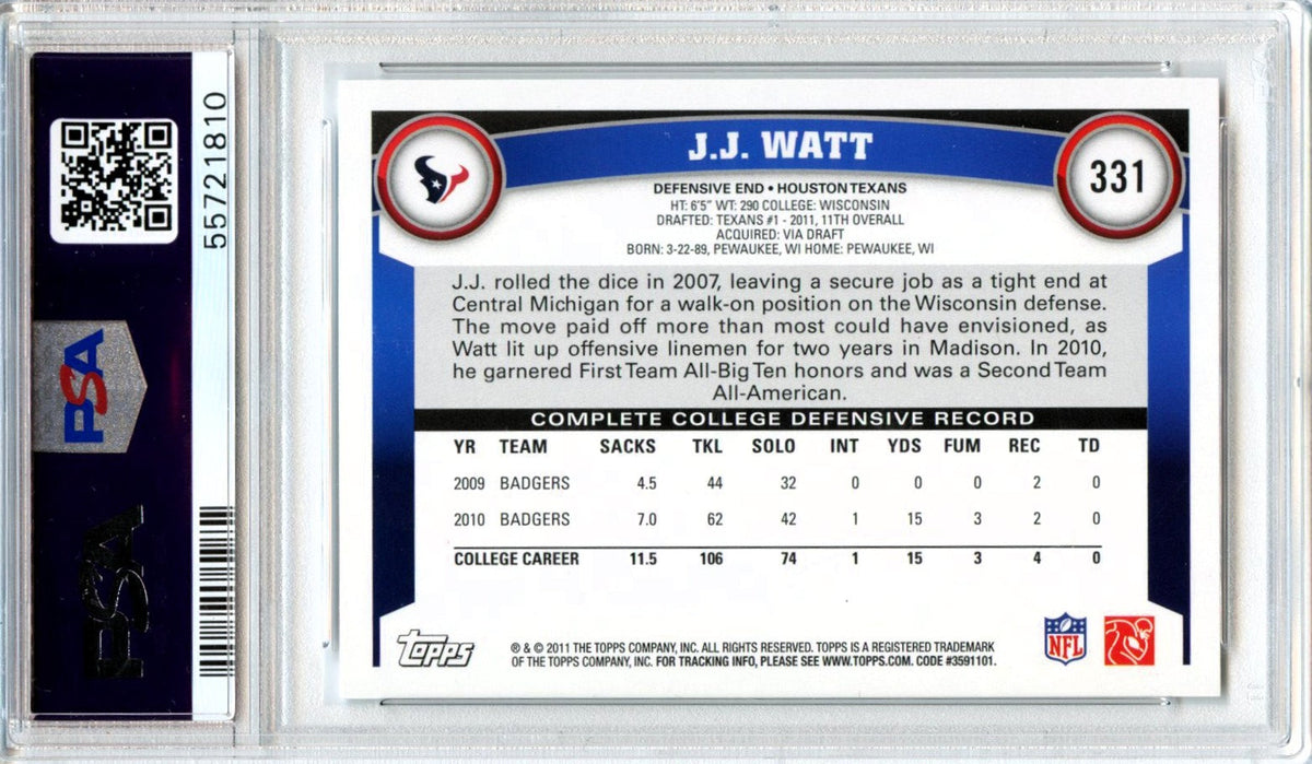 JJ Watt 2011 Topps #331 PSA 9