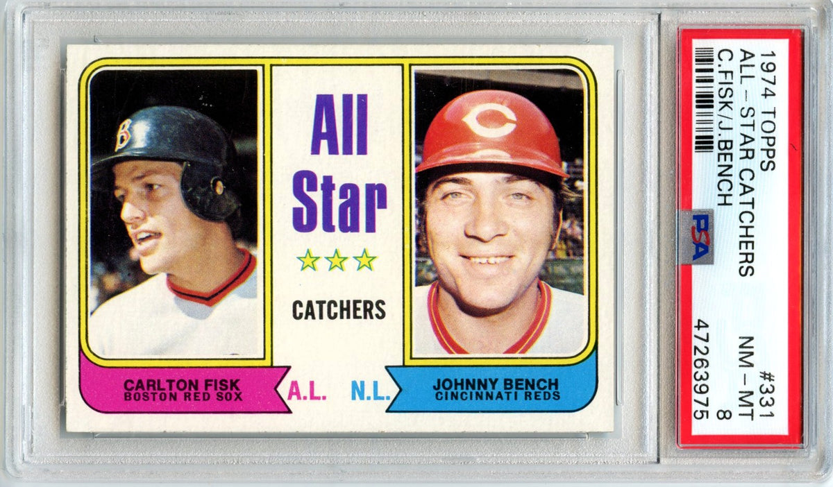 Johnny Bench/Carlton Fisk 1974 Topps All Star Catchers #331 PSA 8