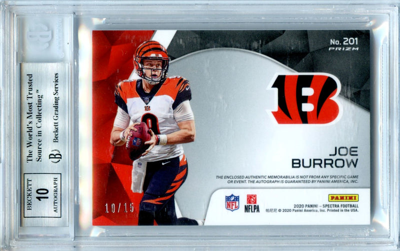 Joe Burrow 2020 Panini Spectra Neon Orange Jersey Auto 10/15 #201-2