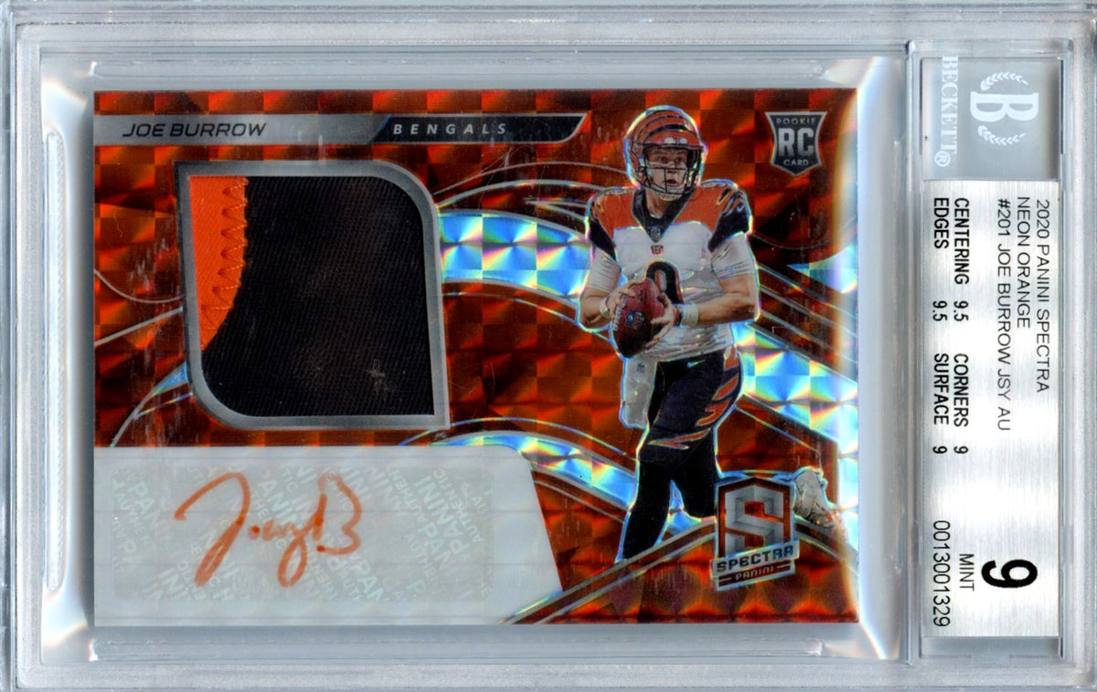 Joe Burrow 2020 Panini Spectra Neon Orange Jersey Auto 10/15 #201-1