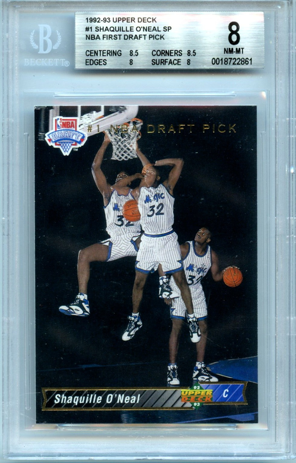 Shaquille O'Neal 1992-93 Upper Deck NBA First Draft Pick #1 BGS 8