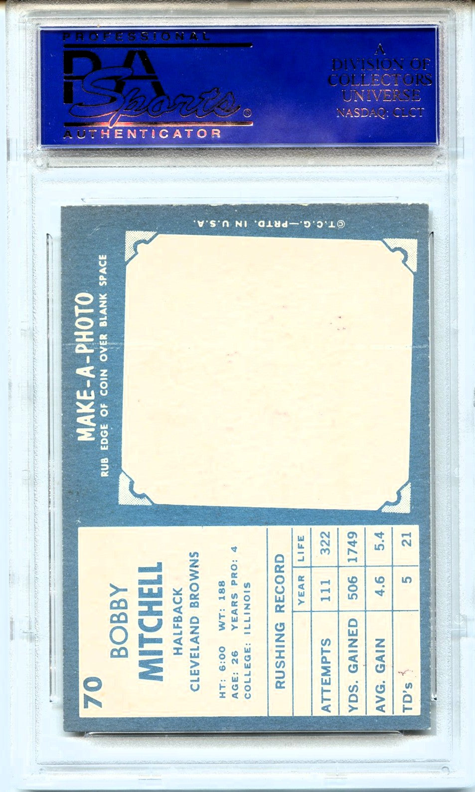 Bobby Mitchell 1961 Topps #70 PSA 7-2