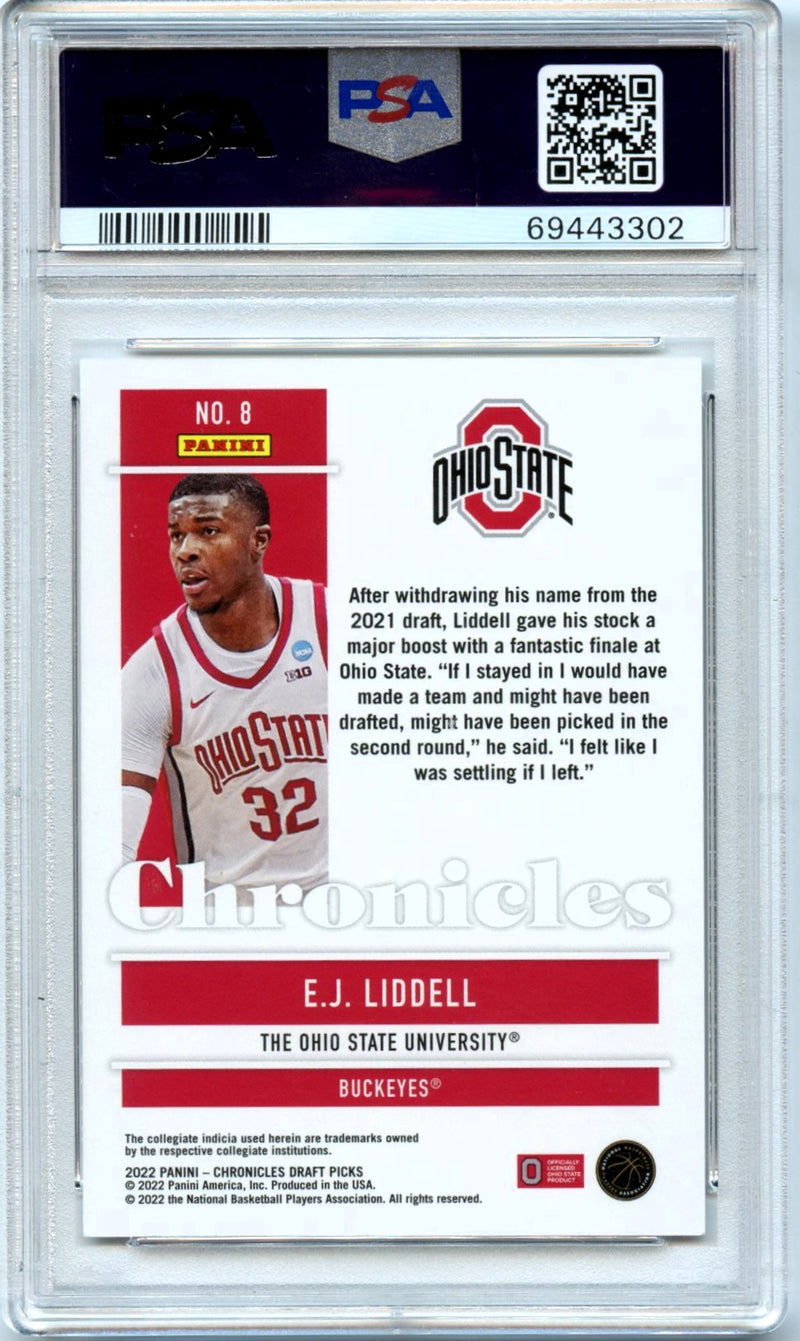 E.J. Liddell 2022 Panini Chronicles Draft Picks Cracked Ice 2/7 #8 PSA 9-2