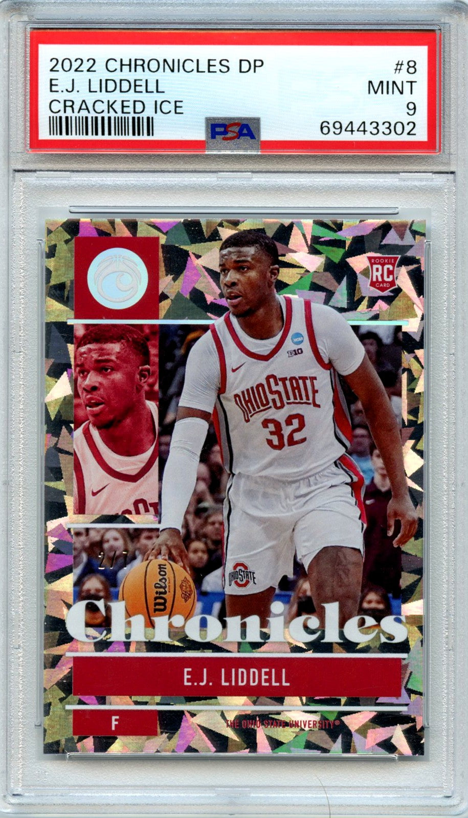 E.J. Liddell 2022 Panini Chronicles Draft Picks Cracked Ice 2/7 #8 PSA 9
