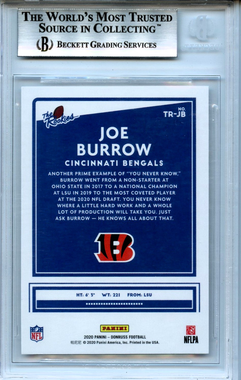 Joe Burrow 2020 Donruss The Rookies #1 BGS 9-2