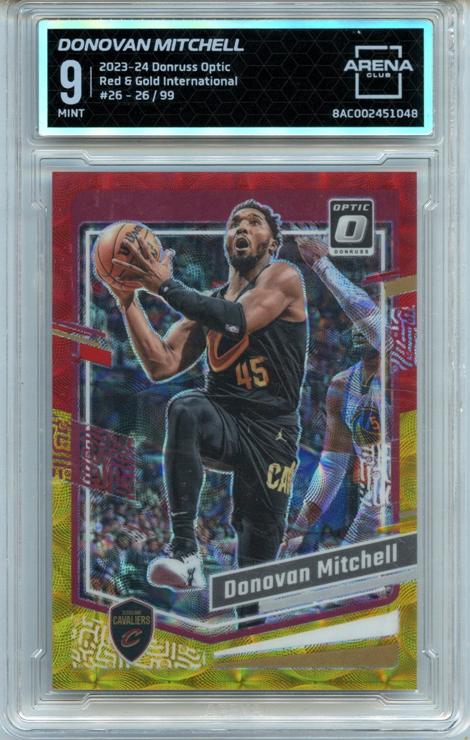 Donovan Mitchell 2023-24 Donruss Optic Red Gold International 26/99 #26 Arena Club 9