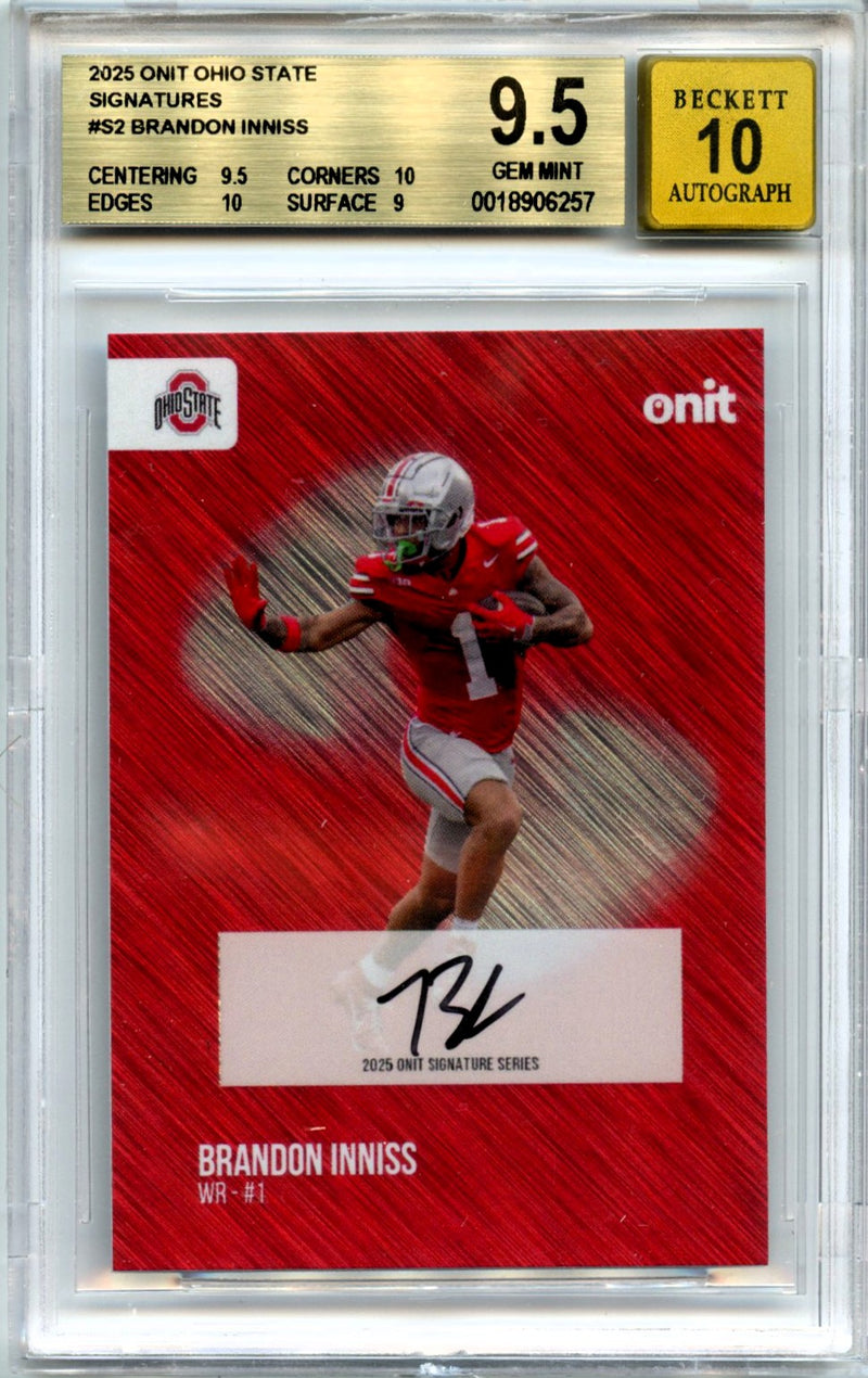 Brandon Inniss 2025 Onit Ohio State Signatures #S2 BGS 9.5 Auto 10-1