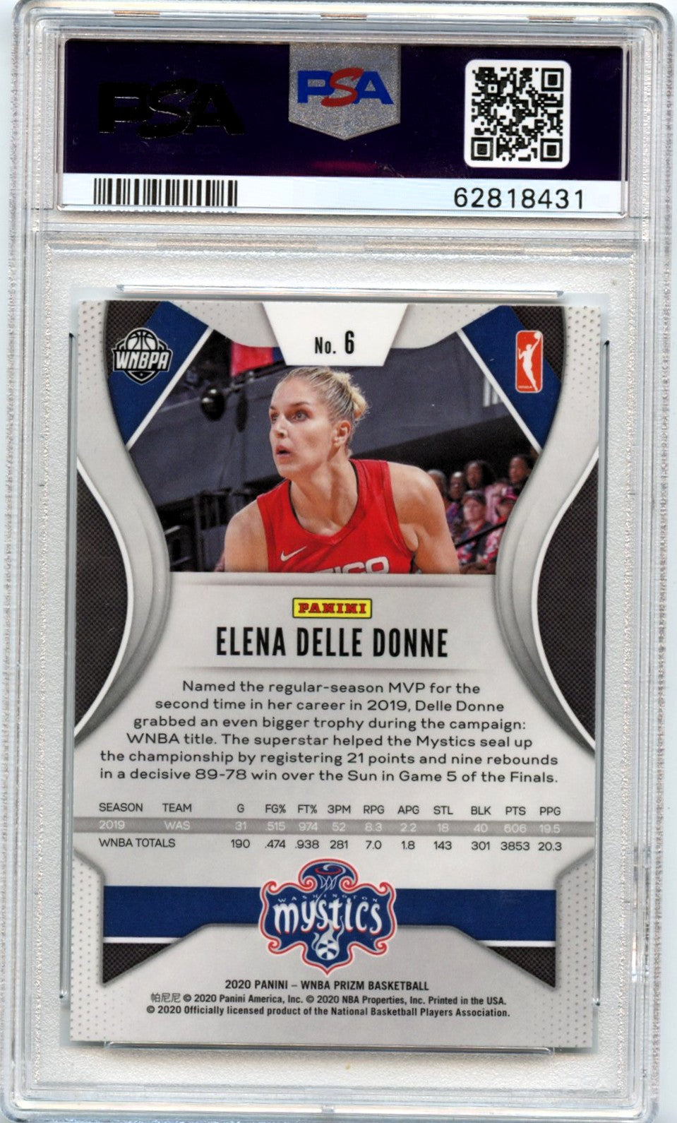 Elena Delle Donne 2020 Panini Prizm WNBA #6 PSA 10-2