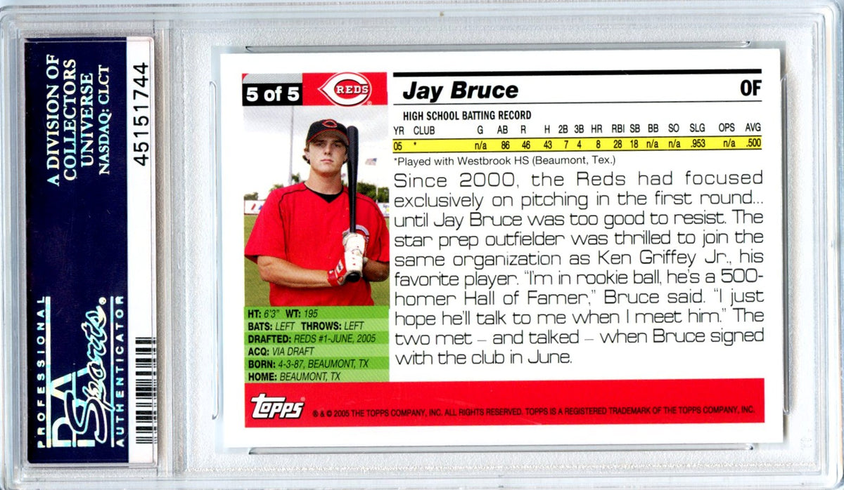 Jay Bruce 2005 Topps Reds Team Set #5 PSA 10-2