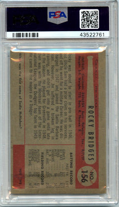 Rocky Bridges 1954 Bowman 320/467 Assists #156 PSA 4-2