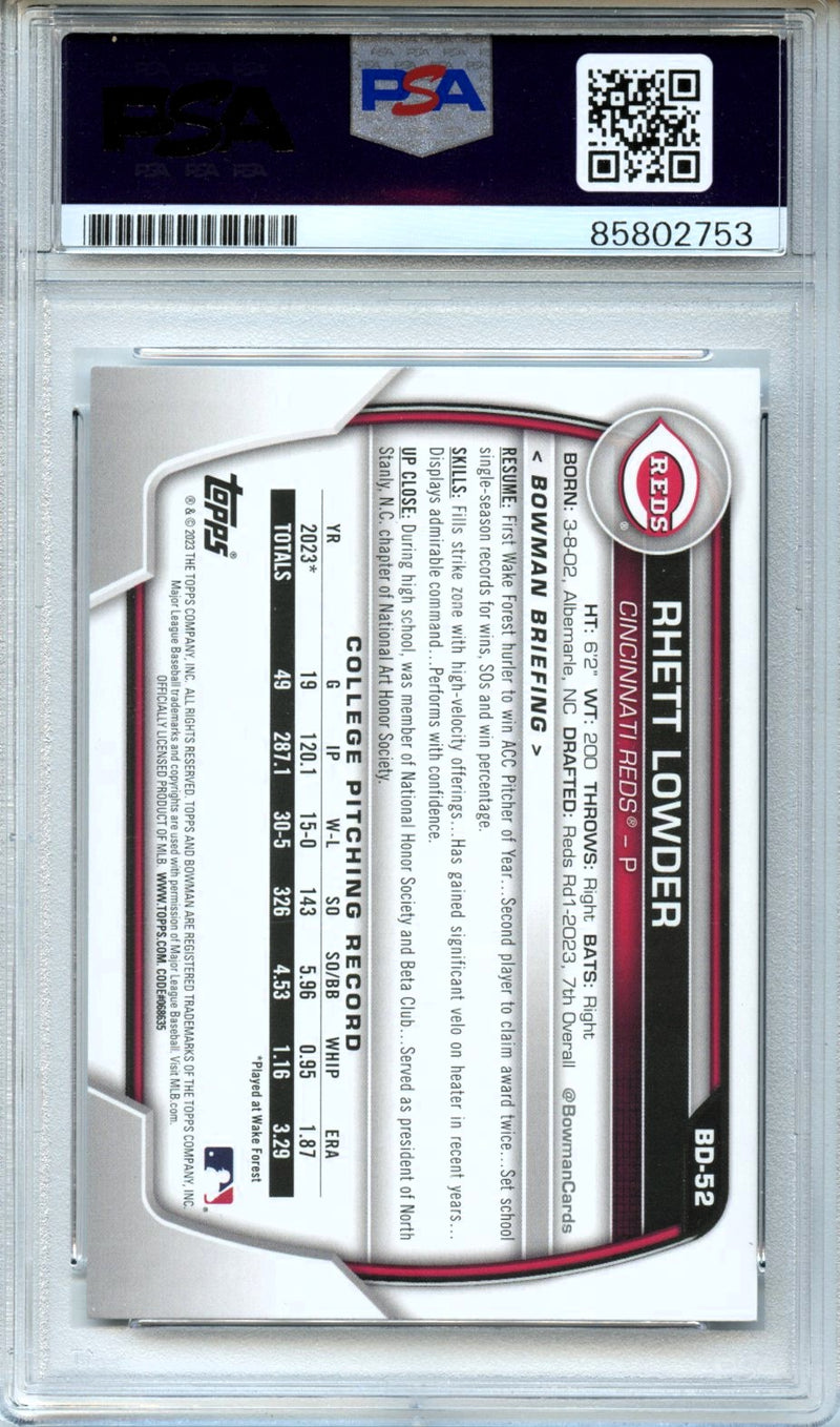 Rhett Lowder 2023 Bowman PSA DNA Authentic Auto-2