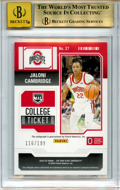 Jaloni Cambridge 2024-25 Panini Ohio State NIL College Contenders Swirl Auto 116/199 BGS 9.5-2
