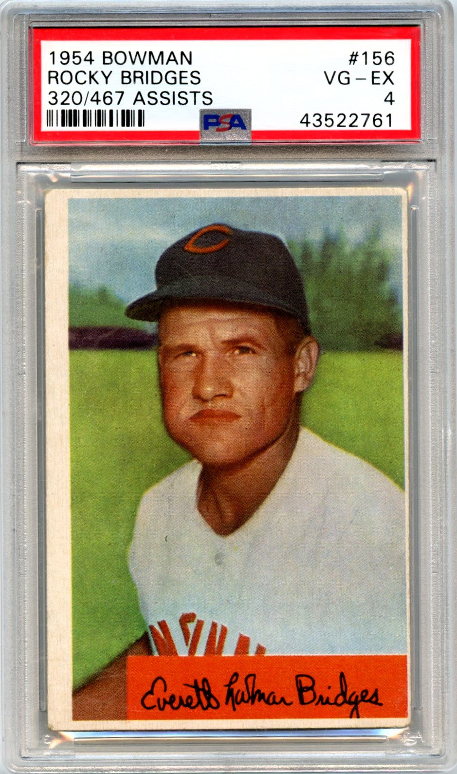Rocky Bridges 1954 Bowman 320/467 Assists #156 PSA 4-1