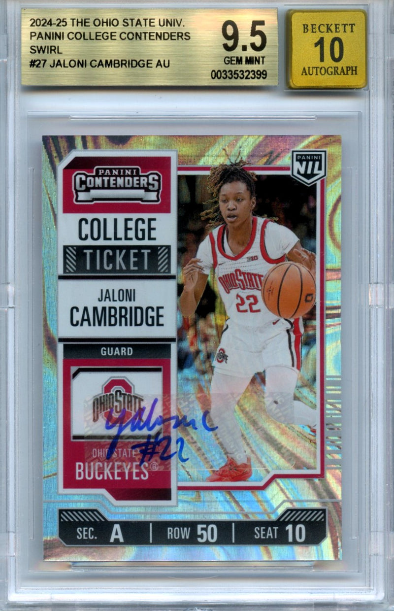 Jaloni Cambridge 2024-25 Panini Ohio State NIL College Contenders Swirl Auto 116/199 BGS 9.5-1