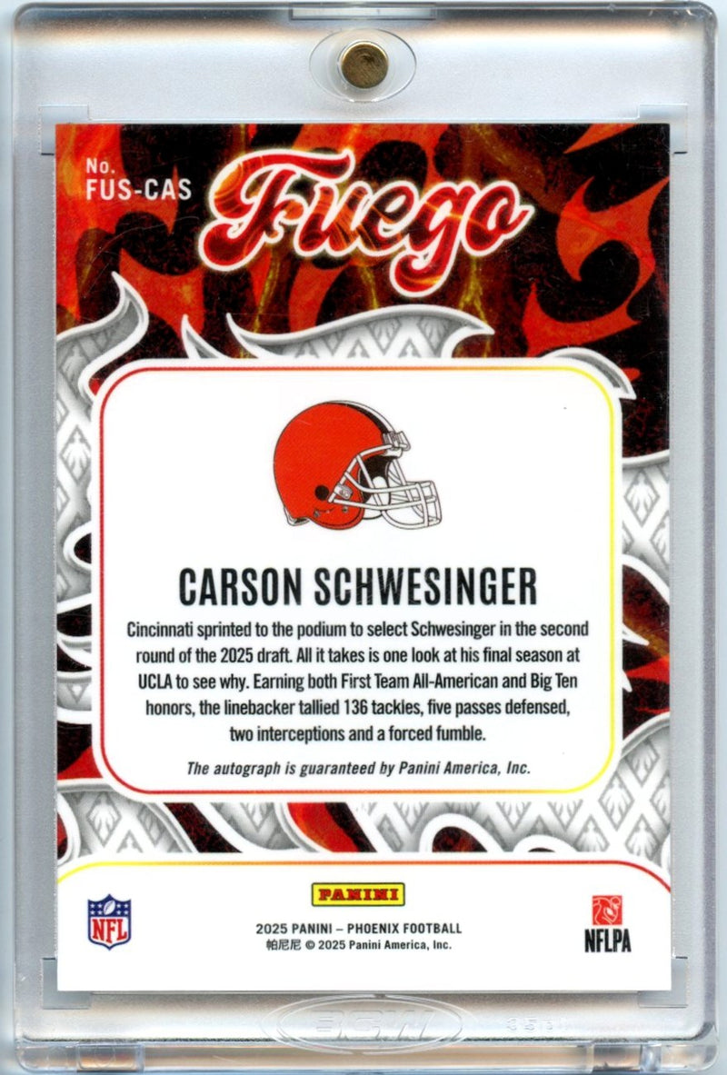 Carson Schwesinger 2025 Panini Phoenix Football Fuego Auto #FUS-CAS-2