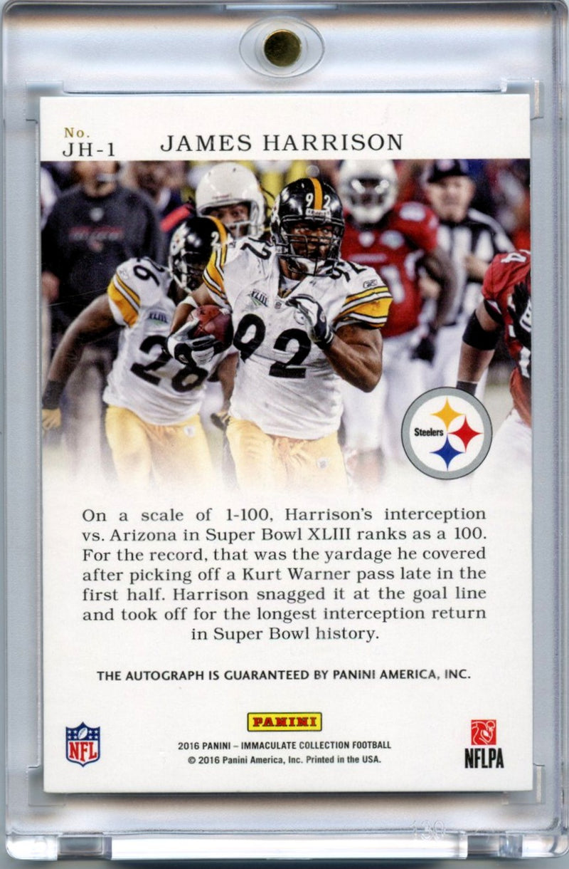 James Harrison 2016 Immaculate Collection Football Immaculate Moments Auto 7/15 #JH-1-2