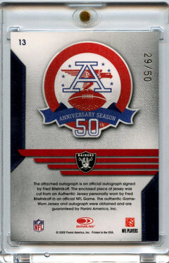 Fred Biletnikoff 2009 Panini National Treasures 50th Anniversary Game Used Patch Auto 29/50 #13-2