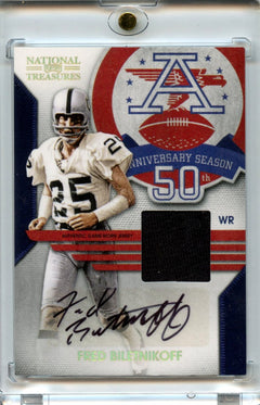 Fred Biletnikoff 2009 Panini National Treasures 50th Anniversary Game Used Patch Auto 29/50 #13-1