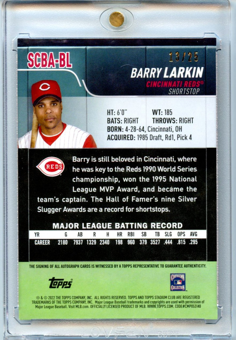 Barry Larkin 2022 Stadium Club Auto 13/25 #SCBA-BL-2