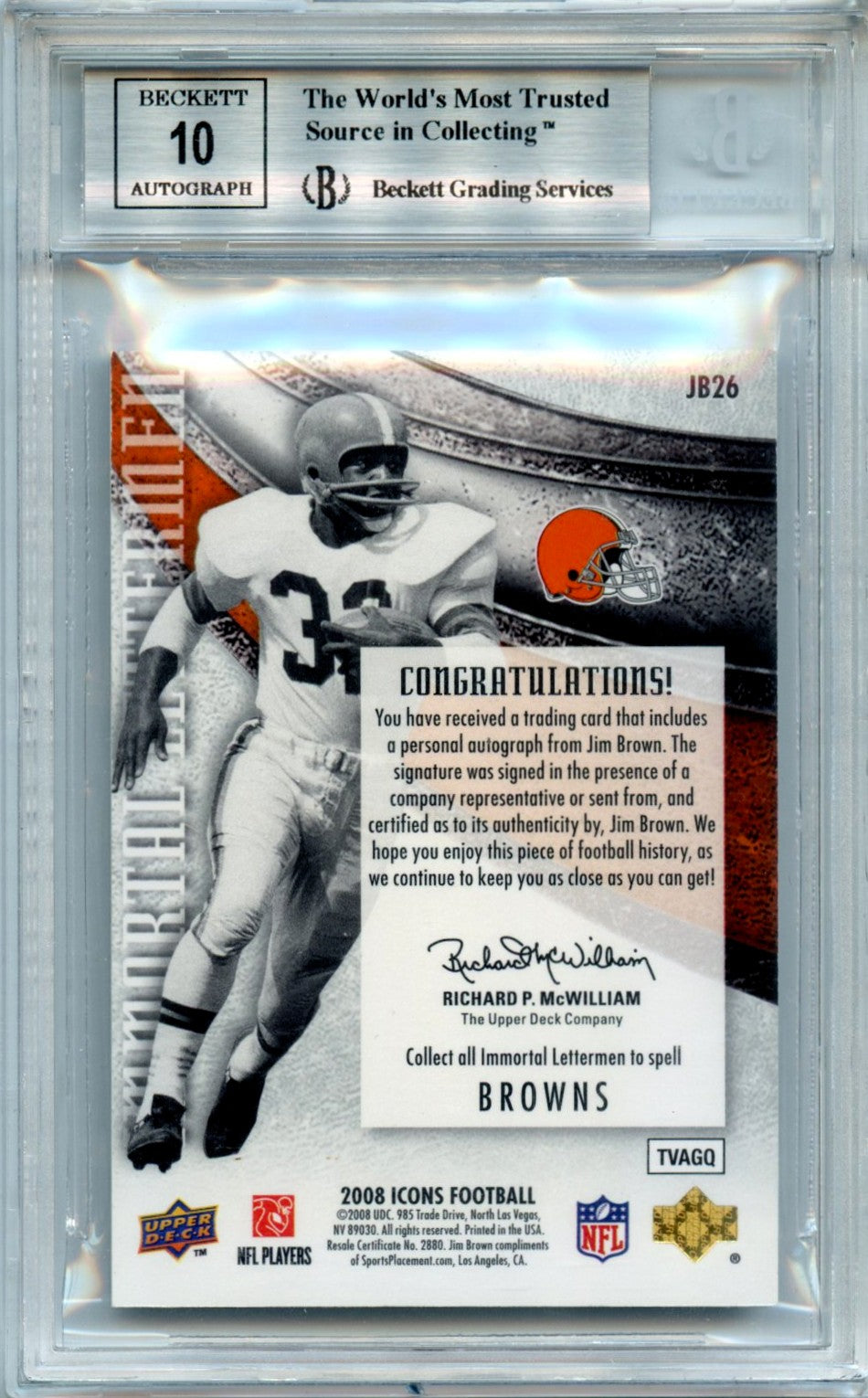 Jim Brown 2018 Panini Flawless MVPS Chocolate Diamond 1/4 #MVP-14 BGS 9-2