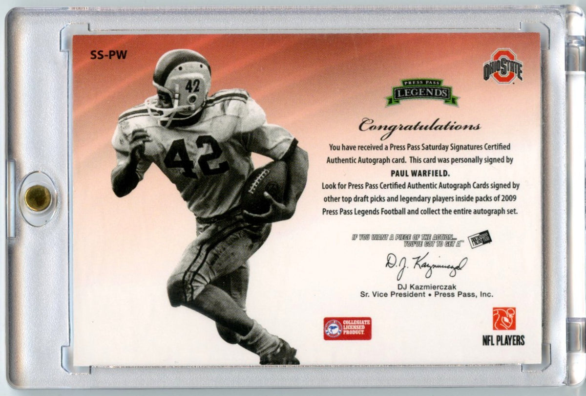 Paul Warfield 2009 Press Pass Authentics Saturday Signatures Auto 11/25 #SS-PW-2