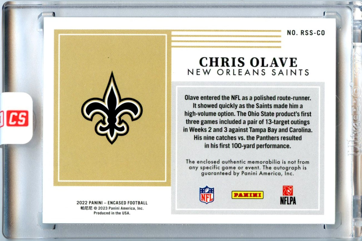 Chris Olave 2022 Panini Encased Rookie Dual Swatch Signatures Patch Auto 25/25 #RSS-CO