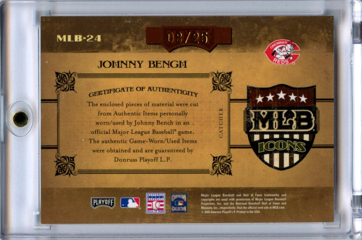Johnny Bench 2005 Playoff Prime Cuts MLB Icons Dual Patch Auto 8/25 #MLB-24-2