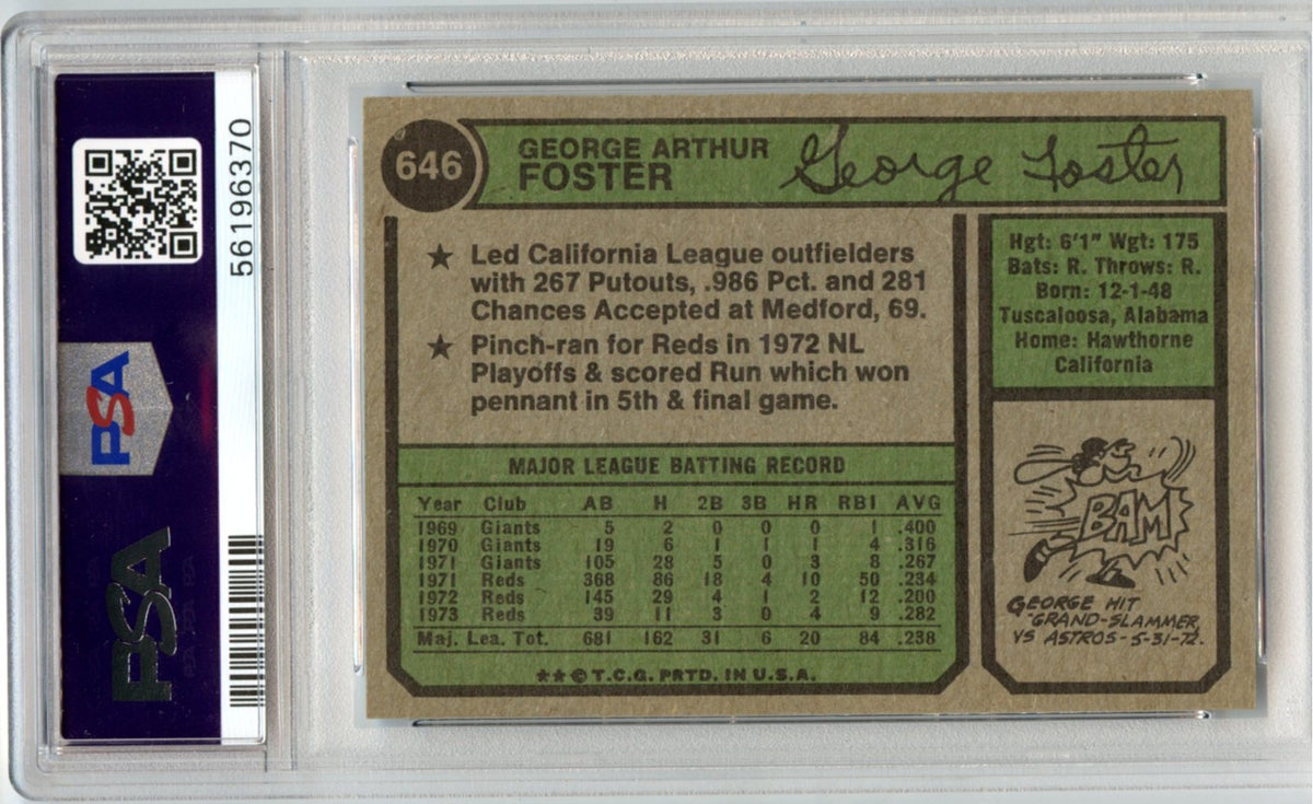 George Foster 1974 Topps #646 PSA 8-2