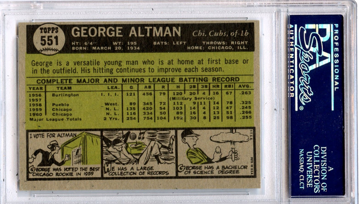 George Altman 1961 Topps #551 PSA 8-2