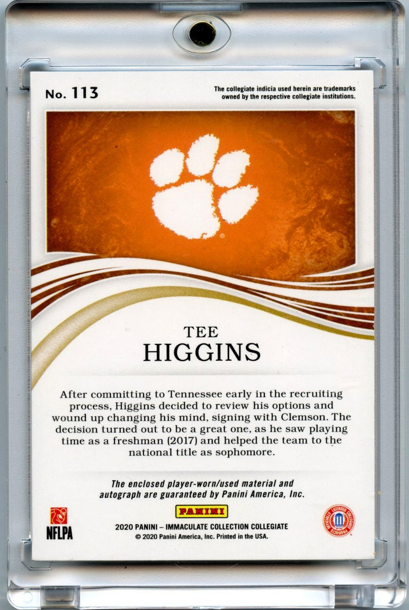 Tee Higgins 2020 Panini Immaculate Collection Collegiate Rookie Patch Auto 99/99 #113-2