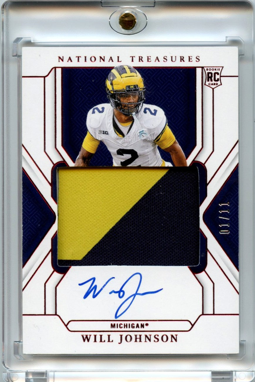 Will Johnson 2025 National Treasures Football Red Jumbo Patch Auto 1/11 #94