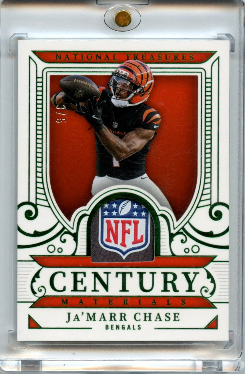 Ja'marr Chase 2025 Panini National Treasures Century Materials Green NFL Shield Patch 3/5 #CM-JMC