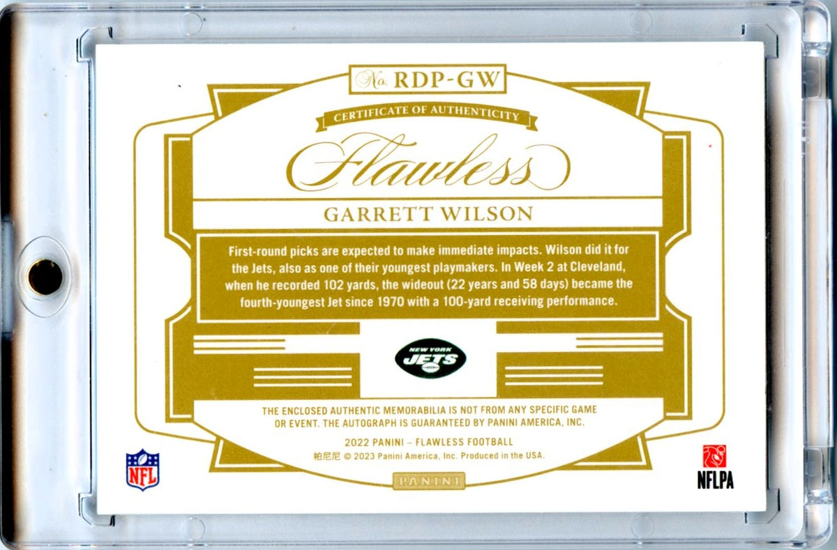 Garrett Wilson 2022 Flawless Football Dual Patch Rookie Auto 4/6 #RDP-GW-2
