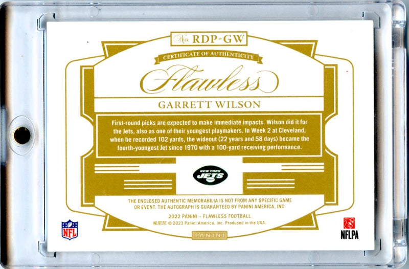 Garrett Wilson 2022 Flawless Football Dual Patch Rookie Auto 4/6 #RDP-GW-2