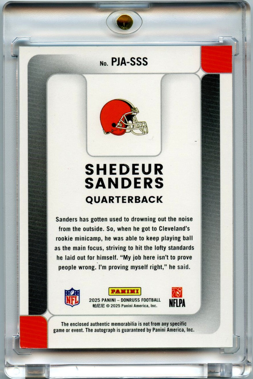 Shedeur Sanders 2025 Donruss Football Rookie Phenoms Rookie Patch Auto 38/49 #PJA-SSS-2