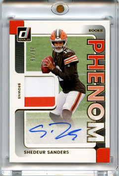 Shedeur Sanders 2025 Donruss Football Rookie Phenoms Rookie Patch Auto 38/49 #PJA-SSS-1