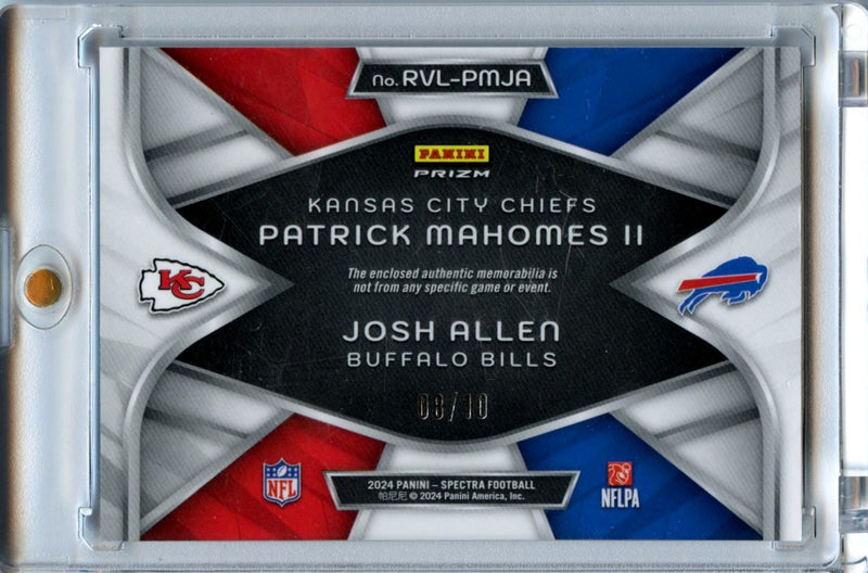 Patrick Mahomes / Josh Allen 2024 Spectra Football Orange Rivals Dual Patch 8/10 #RVL-PMJA-2