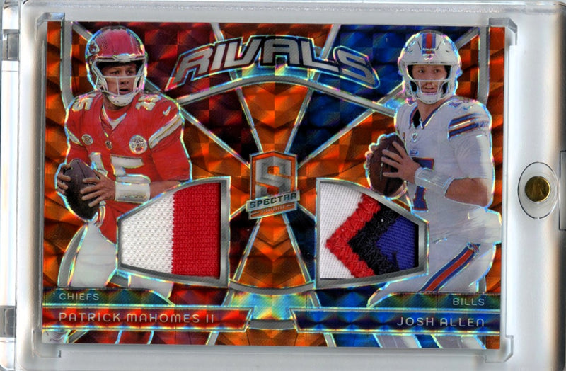 Patrick Mahomes / Josh Allen 2024 Spectra Football Orange Rivals Dual Patch 8/10 #RVL-PMJA-1