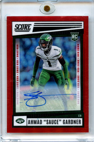 Ahmad "Sauce" Gardner 2022 Panini Chronicles Score Football Red Zone Rookie Auto 15/20 #SP-325