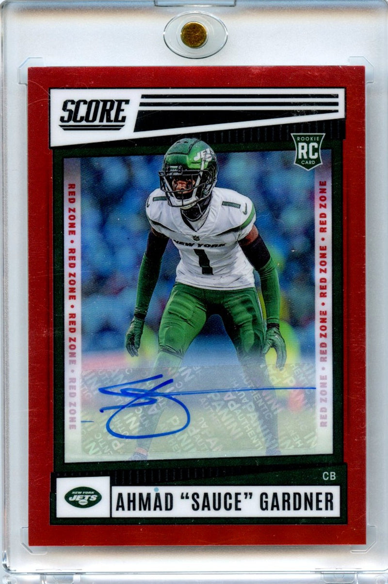 Ahmad "Sauce" Gardner 2022 Panini Chronicles Score Football Red Zone Rookie Auto 15/20 #SP-325-1