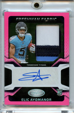 Elic Ayomanor 2025 Panini Certified Pink Freshman Fabric Rookie Patch Auto 23/35 #FBC-EAR-1